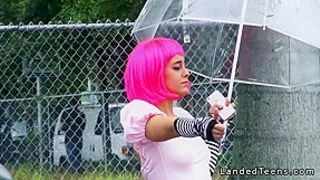 Costumed teen hitchhiker banged huge cock outdoor