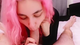 Crossed legs sex after school with pink hair girl in black dress pov