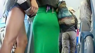 Big ass chick in green dress