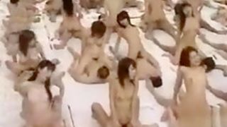 Huge Japanese orgy with hundreds of penis riding girls