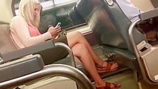 Candid Blonde Feet and Legs on Train