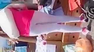White leggings woman in flea market