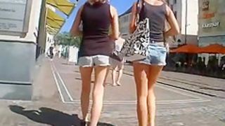 Teens in jeans shorts