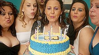 Its An Old And Young Lesbian Birthday Party - MatureNL