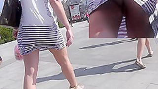 Adorable lady in mini skirt got in public upskirt scene
