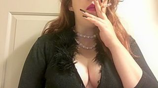 Chubby Goth Teen with Big Perky Tits Smoking Red Cork Tip 100 in Pearls