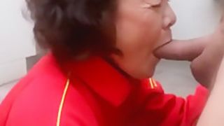 Honey granny sucking cock and making cock dry