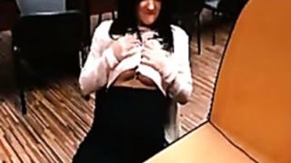 Large breasted Italian woman flashes webcam at work