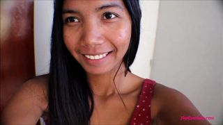 Timy Asian Thai Teen Heather Deep films everyself giving a deepthroat throatpie