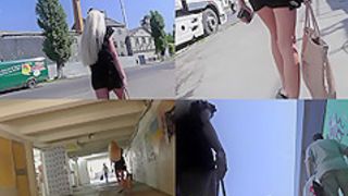 Bubble butt blonde with perfect butt in upskirt video