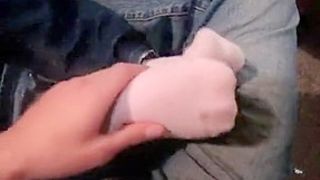 Lapjob foot fetish rubbing my cock in public sock godess