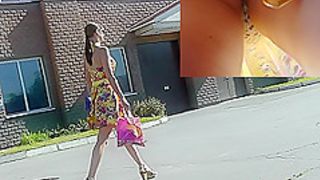 Adorable lady in funny panties got in public upskirt