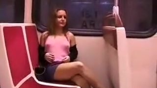 Girlfriend flashes her tits and pussy on the train
