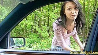 Hitch hiking brunette teen sucks cock and stuffed inside the car